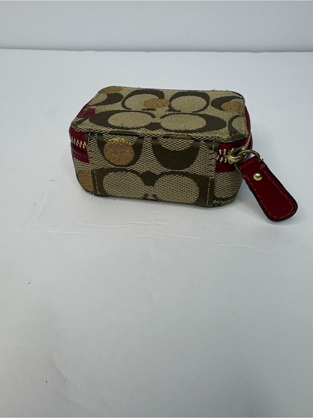 Coach Khaki Signature Canvas Zip Card Case with Red Trim - Picture 5 of 5